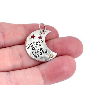 Vintage Sterling Silver 925 Sisters Are Like Stars Moon Pendant